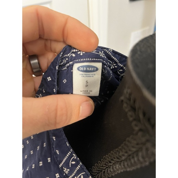 Old Navy Women's Navy Blue White Print Sleeveless Lace Up A-Line Dress Size S - Picture 5 of 7